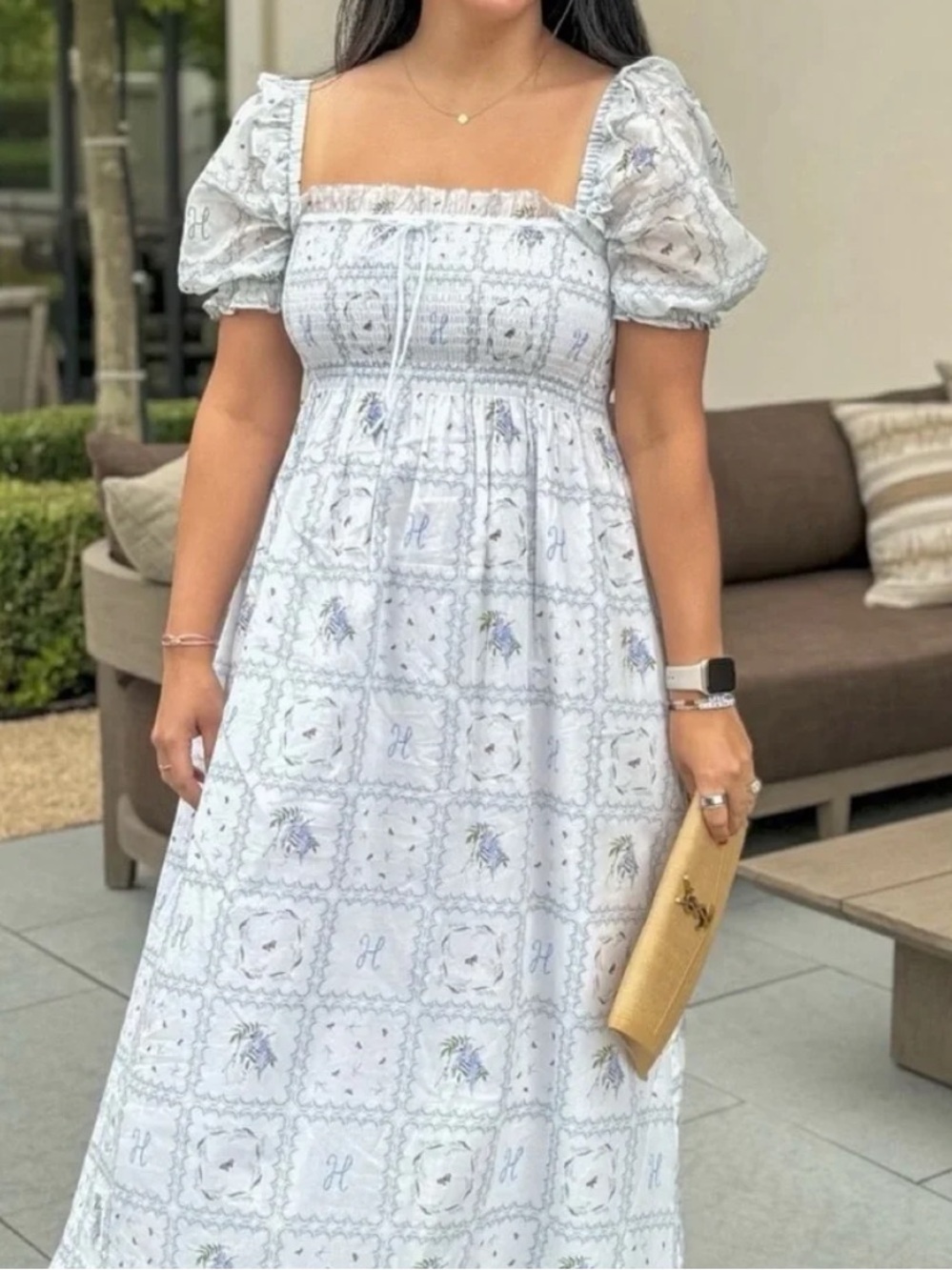 Hill House Home Scarlett Midi Nap Dress in White Floral Patchwork